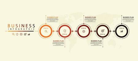 Opcional gráfico circular de cinco pasos del proceso de infografía con el concepto de vector de datos de icono. se puede utilizar en diagramas de flujo de negocios con fines educativos. gráfico de datos de pasos e infografías