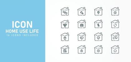 Set of flat line icons for home applications such as Wi-Fi, Internet, Power, Mute, Message, Unlock and etc. House building renovation vector illustration