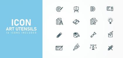 Art icon set Includes icons as artists paint 16 icons brush, fukan, pencil, watercolor and etc. Vector illustration Art master image