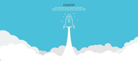 Startup background rocket ship launch concept product Rocket in the sky Among the aries In a blue background vector