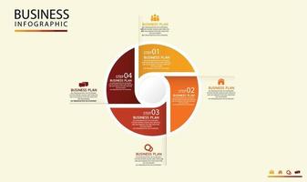 Plantilla de círculo infográfico con cuatro pasos u opciones. Gráfico de proceso utilizado en la enseñanza con un plan de negocios ilustración vectorial eps10 vector