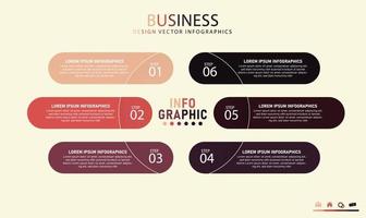 diagrama de proceso de visualización de información empresarial elementos abstractos del diagrama de gráficos con 6 pasos, partes o procesos opcionales. uso en negocios en educación vector para presentación idea creativa