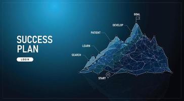 carretera de baja poli en concepto de éxito de montaña líneas geométricas digitales futuristas sobre fondo azul junto con imágenes, infografías e imágenes vectoriales. vector