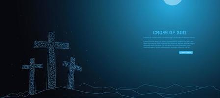Low poly world connection vector banner design with line and dot three cross of god digital background