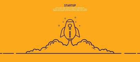 Rocket Design Business Startup Ideas That grows business through ideas and concepts. In orange background Vector illustration.