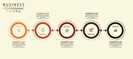 Opcional gráfico circular de cinco pasos del proceso de infografía con el concepto de vector de datos de icono. se puede utilizar en diagramas de flujo de negocios con fines educativos. gráfico de datos de pasos e infografías