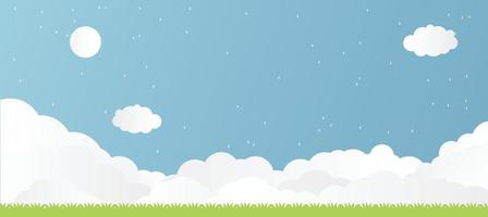A lot of cloud paper cutting Mostly cloudy with grass along the lower edge Creative paper craft art style vector illustration