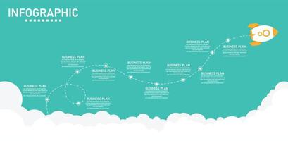 Infographic with 9 elements project plan start step design template flat infographic vector illustration for presentation progress bar report.