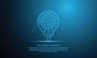Low poly navigation concept, map position or GPS pin from bright spot, background color of