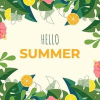 hello summer background with leaves vector