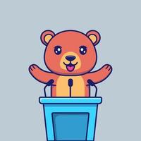 Cute bear is making a speech on the podium vector