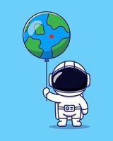 Cute astronaut holding planet earth balloon vector