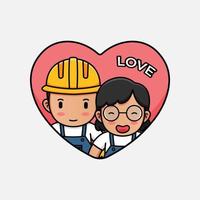 lindo, trabajador de la construcción, pareja, enamorado vector
