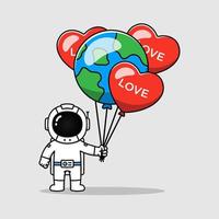 Cute astronaut holding planet earth balloon vector