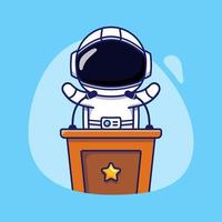 Cute astronaut is speaking using a podium vector