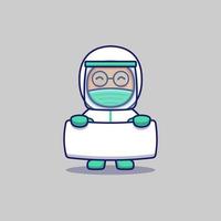 Cute doctor carrying blank banner vector