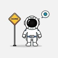 Cute astronaut with home sign vector