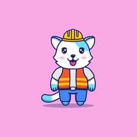 lindo gato con uniforme de trabajador de la construcción vector