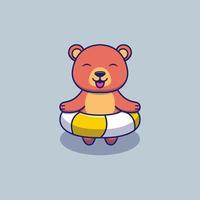 Cute bear with rubber ring ready to swim vector