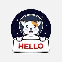Cute cat carrying hello banner vector
