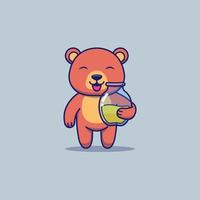 Cute bear carrying honey jar vector