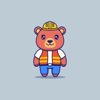Cute bear with construction worker uniform vector