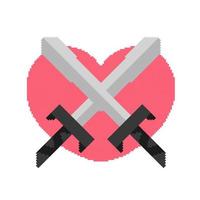 sword and heart illustration with pixel theme 2 vector