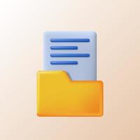 3d folder document paper cute icon illustration concept for digital data archive vector