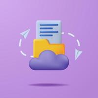 Cloud file server data transfer concept. 3d cute icon yellow folder with page document. vector