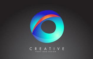 Colorful O letter logo with twisted lines effect. Rounded font style, vector design template.