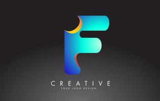 Colorful F letter logo with carved effect. Rounded font style, vector design template.