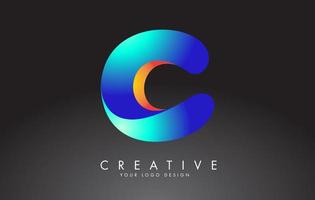 Colorful C letter logo with twisted lines effect. Rounded font style, vector design template.