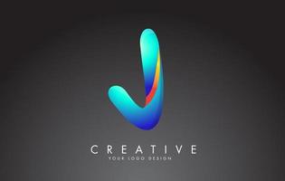 Colorful J letter logo with twisted lines effect. Rounded font style, vector design template.