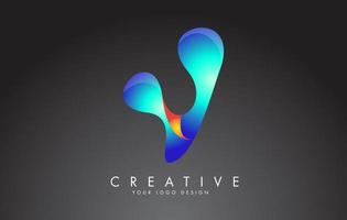 Colorful V letter logo with twisted lines effect. Rounded font style, vector design template.