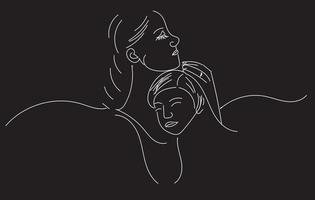 Mother and daughter one line drawing. vector