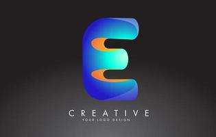 Colorful E letter logo with twisted lines effect. Rounded font style, vector design template.