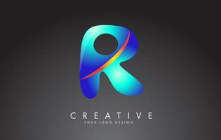 Colorful R letter logo with twisted lines effect. Rounded font style, vector design template.