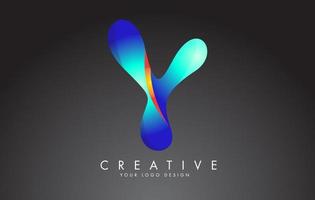 Colorful Y letter logo with twisted lines effect. Rounded font style, vector design template.