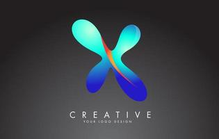 Colorful X letter logo with twisted lines effect. Rounded font style, vector design template.