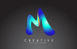 Colorful M letter logo with twisted lines effect. Rounded font style, vector design template.