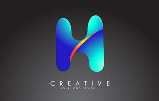 Colorful H letter logo with carved effect. Rounded font style, vector design template.