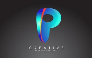 Colorful P letter logo with twisted lines effect. Rounded font style, vector design template.