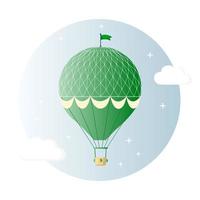 Vintage retro hot air balloon with basket in sky isolated on background. Vector cartoon design