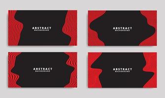 Set Abstract Stripe Background In Red And Black With Wavy Lines Pattern. vector