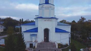 Chaplygin, Russia September 29, 2021 village of Yusovo, Lipetsk region. drone flight over the village . aerial photography before sunset. from a bird's-eye view. video