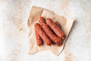 dry-cured sausages smoked sausage uncooked meat meal fast food snack