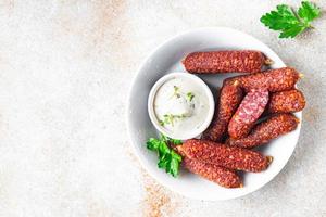 dry-cured sausages smoked sausage uncooked meat meal fast food snack