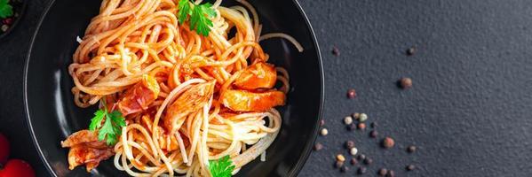 pasta spaghetti tomato sauce chicken meat or turkey healthy photo