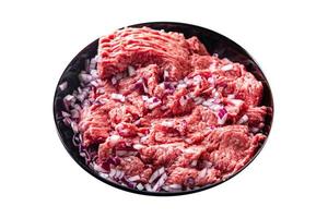carne molida carne fresca picada cerdo, ternera, chuletas de cordero o albóndigas foto