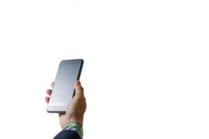 businessman holding a smart phone. Digital technology.Copy space photo
